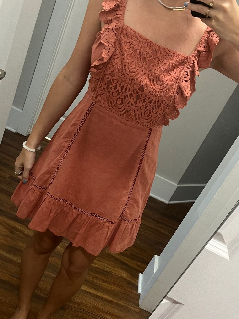 Vestique Coral Lace Mini Dress